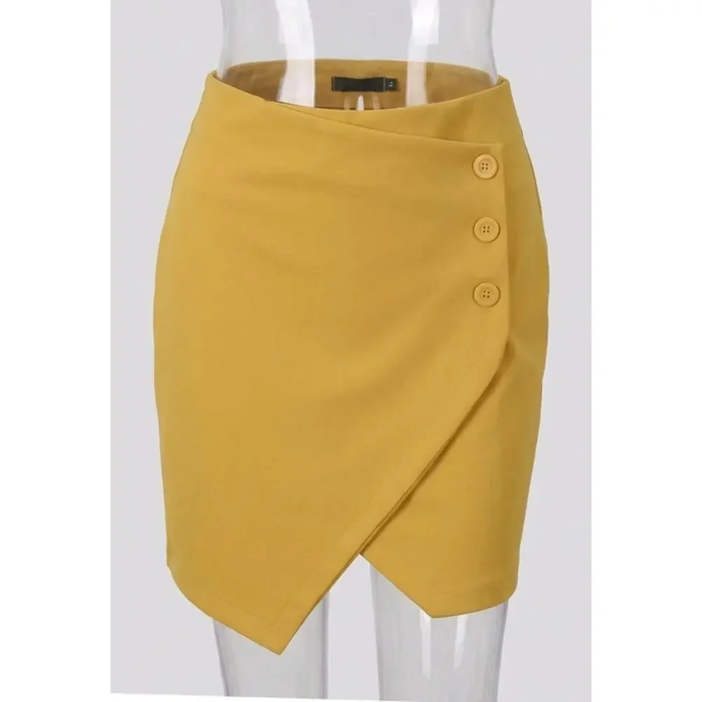 Faux Wrap Pencil Skirt Womens XL Yellow Button Detail Asymmetrical Est 1946 - Picture 1 of 11